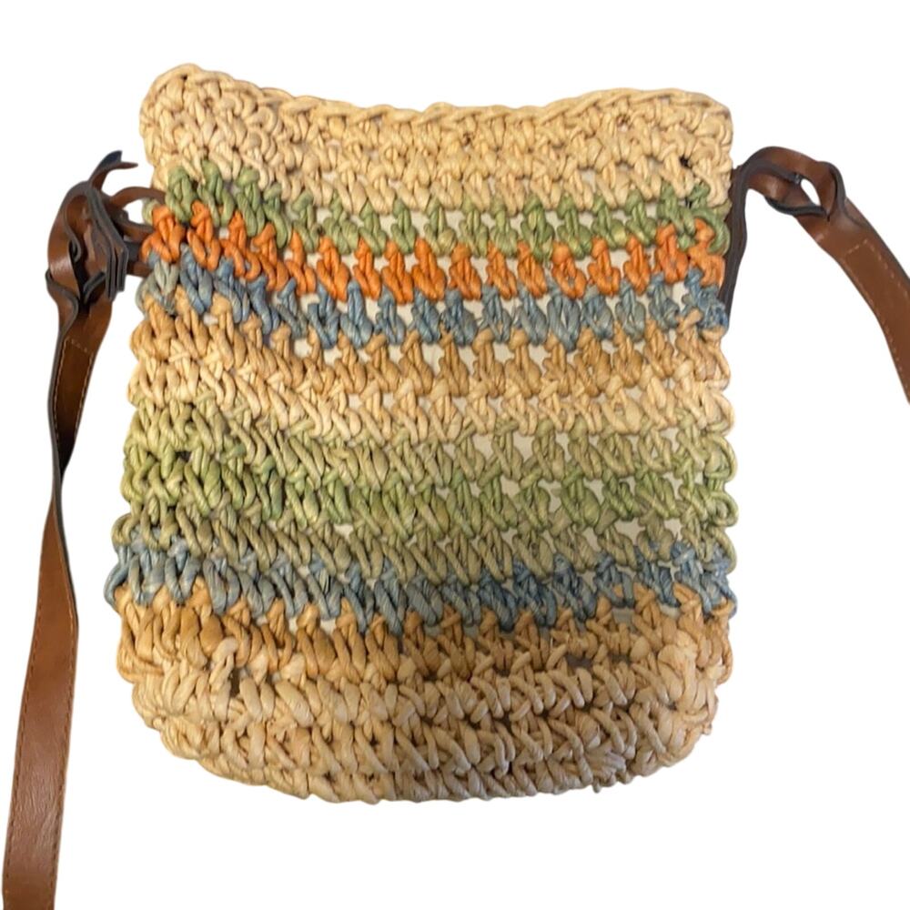 Vintage basket woven crossbody bag faux leather summer bohemian festival coastal - Picture 2 of 6